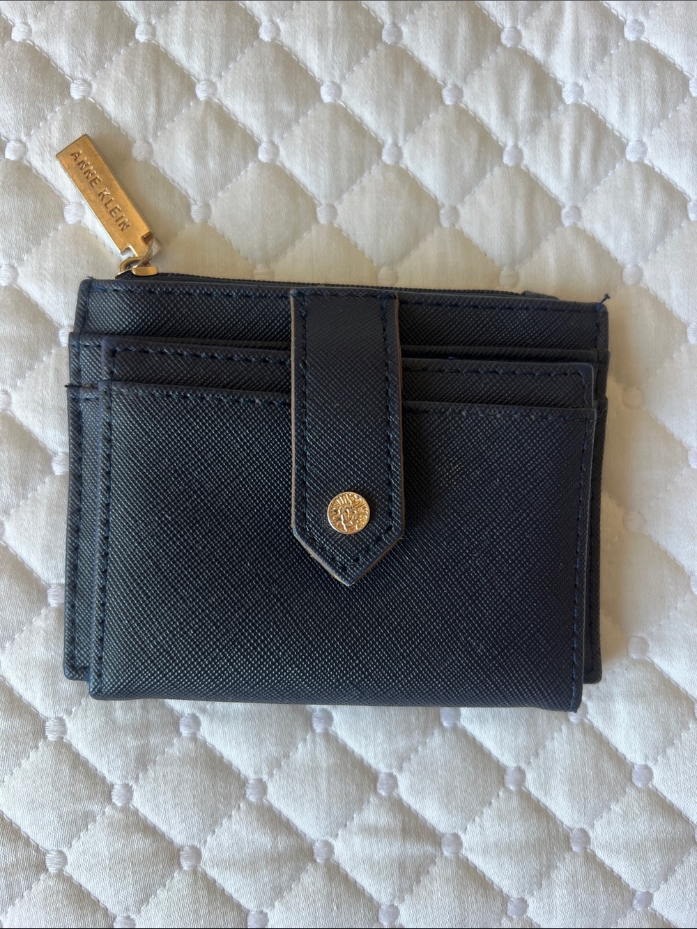 Anne Klein Navy Card Wallet with Gold Accent